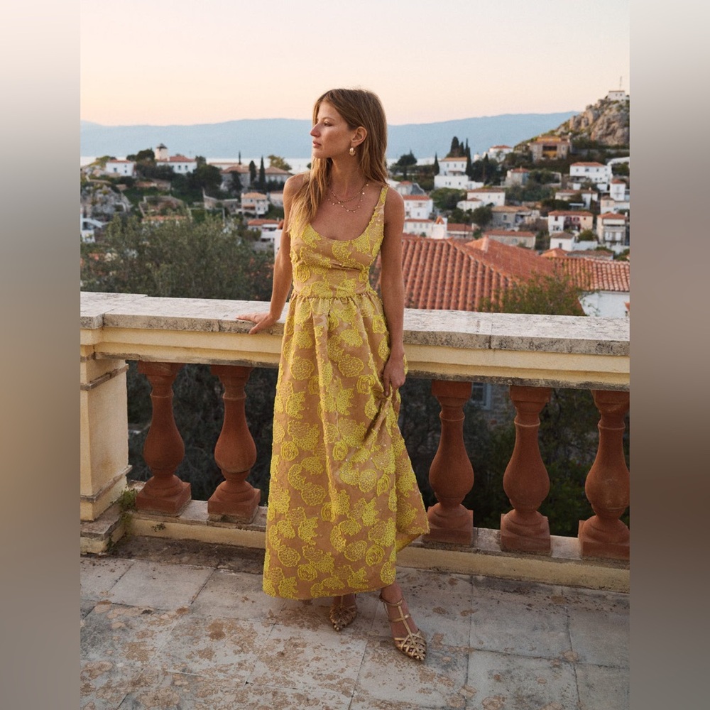 NWT BODEN Scoop Neck Fit and Flare Dress in Yellow Jacquard